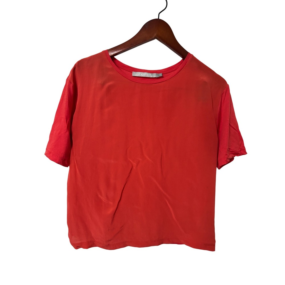 Tiger of Sweden Hida Red Silk Front Cotton Back Short Sleeve Top Size S